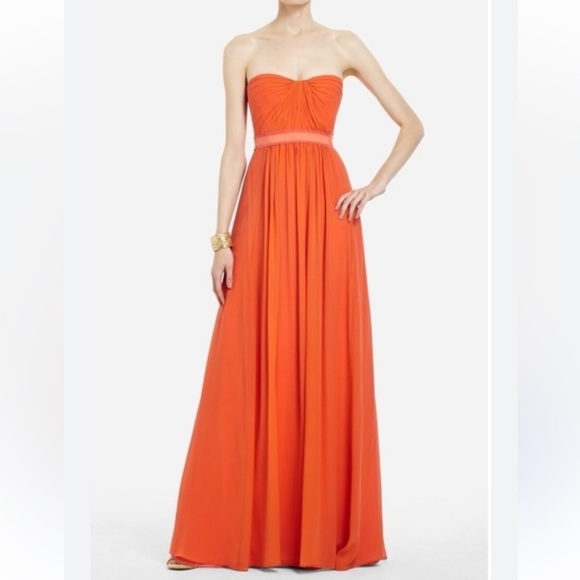 BCBGMaxAzria Dresses & Skirts - BCBGMAXAZRIA Amber‎ Orange Silk Strapless Maxi Dress